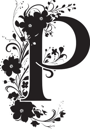 Petal Accents Delicate Font P Decor Vector Pinnacle Swirls Summit Letter P Vectorのイラスト素材