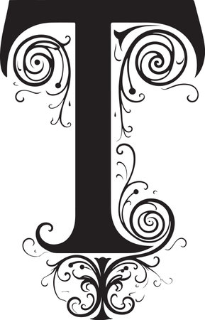 Timeless Flourish Vintage Letter T Decor Vector Tranquil Script Peaceful Font T Vectorのイラスト素材