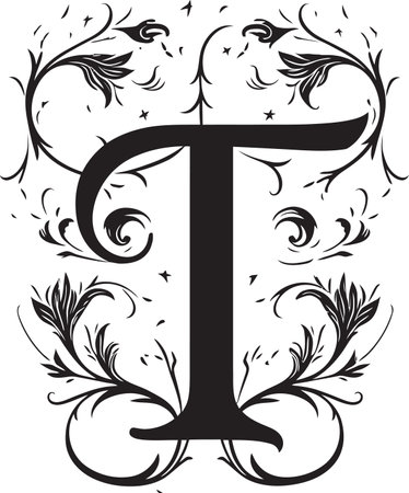 Timeless Patterns Vintage Letter T Decor Vector Tranquil Flourish Peaceful Font T Vectorのイラスト素材