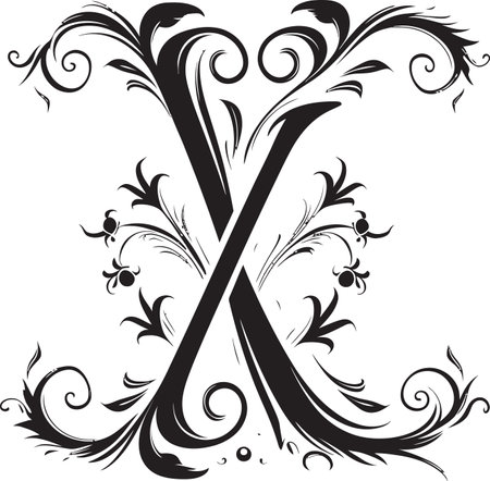 Xanadu Script Enigmatic Font X Decor Vector Xquisite Accents Elegant Letter X Vectorのイラスト素材