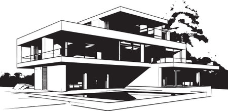 Modern Villa Design Framework Emblematic Structure in Vector Icon Villa Structure Design Contemporary Building in Vectorのイラスト素材