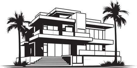 Contemporary Villa Structure Iconic Emblem in Vector Icon Villa Construction Blueprint Architectural Structure in Vectorのイラスト素材