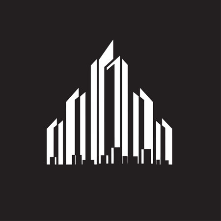Downtown Tower Silhouette Multifloor Cityscape Vector Logo Cityline Skyscraper Impression Urban Multifloor Vector Logoのイラスト素材