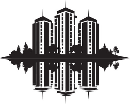 Skyline Symphony Multifloor Urban Building Vector Icon Cityscape Essence Multifloral Building Vector Logo Designのイラスト素材
