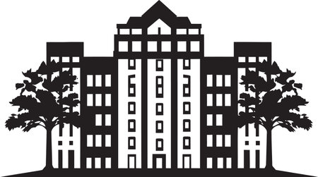 Cityline Symphony Multifloor City Building Vector Icon Metropolitan Dreams Multifloor Cityscape Vector Emblemのイラスト素材