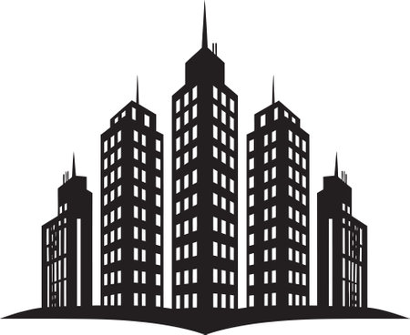 Metropolitan Dreams Multifloor Cityscape Vector Emblem Skyline Elevation Multifloral Urban Vector Iconのイラスト素材