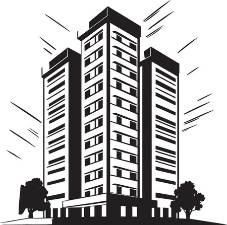 Metropolis Visions Multifloral Building Vector Icon in Cityscape Urban Cityline Vista Multifloor Cityscape Vector Icon Dのイラスト素材