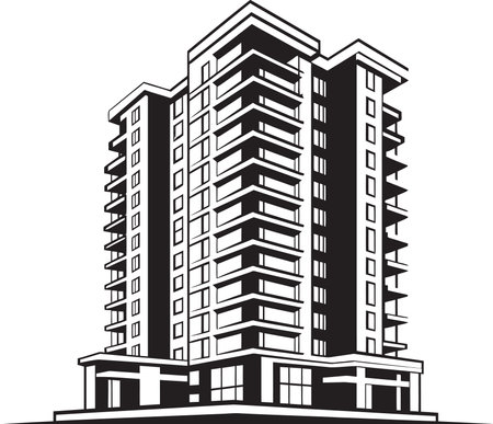 Urban Towerlines Multifloor Skyscape Vector Emblem Design Cityscape Dreamscape Multifloral Urban Building in Vector Iconのイラスト素材