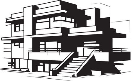 Twin Residence Sketch Duplex Design Vector Logo Impression Dual Living Concept Duplex House Sketch Idea in Vector Iconのイラスト素材