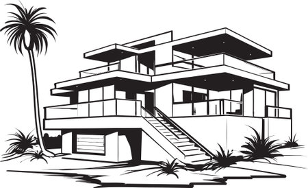 Double Domicile Sketch Vector Logo for Duplex Design Dual Level Home Vision Duplex House Sketch in Vector Iconのイラスト素材