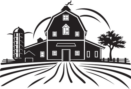 Farmers Haven Icon Farmhouse Design Vector Logo Agrarian Retreat Symbol Farmers House Emblem in Vectorのイラスト素材