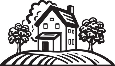 Agrarian Abode Mark Farmhouse Design Vector Emblem Rural Dwelling Impression Farmers Farmhouse Vector Logoのイラスト素材