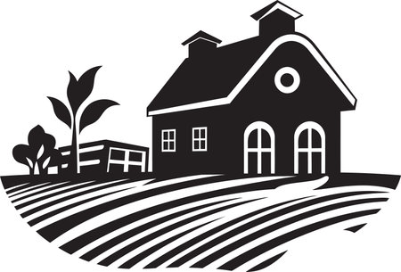 Harvest Oasis Residence Farmhouse Vector Icon Design Countryside Dwelling Mark Farmers House Vector Emblemのイラスト素材