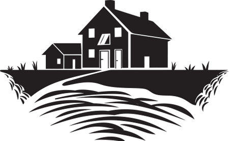 Agrarian Homestead Emblem Farmhouse Design Vector Icon Rustic Farm Abode Mark Farmers House Vector Logoのイラスト素材