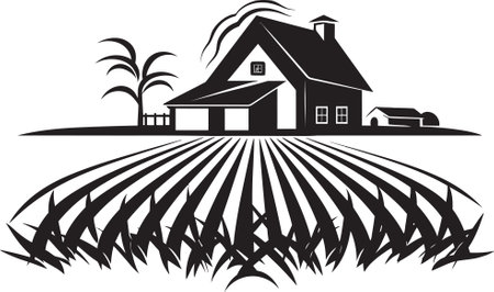 Harvest Oasis Residence Farmers Farmhouse Emblem in Vector Countryside Dwelling Mark Farmhouse Design Vector Logoのイラスト素材