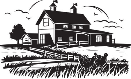 Agrarian Abode Blueprint Farmhouse Design Vector Logo Pastoral Residence Mark Farmers House Vector Iconのイラスト素材