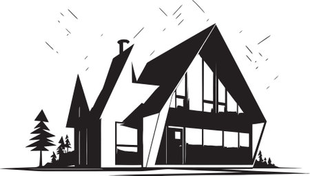 Futuristic Habitat Mark Architecture Design Vector Emblem Contemporary Abode Icon House Idea Design in Vectorのイラスト素材