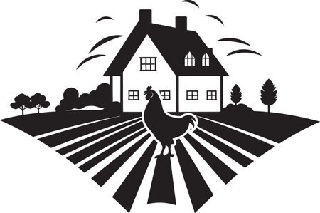 Agrarian Abode Blueprint Farmhouse Design Vector Logo Pastoral Residence Mark Farmers House Vector Iconのイラスト素材