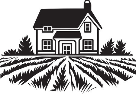 Rustic Farm Abode Mark Farmers House Vector Logo Rural Dwelling Impression Farmhouse Design in Vector Iconのイラスト素材