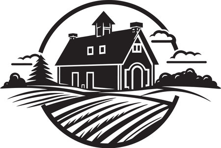 Countryside Dwelling Mark Farmers Farmhouse Vector Emblem Farmers Haven Icon Farmhouse Design Vector Logoのイラスト素材