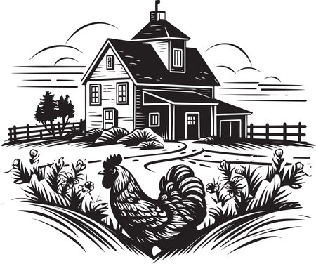 Agrarian Abode Mark Farmhouse Design Vector Emblem Rural Dwelling Impression Farmers House Vector Logoのイラスト素材