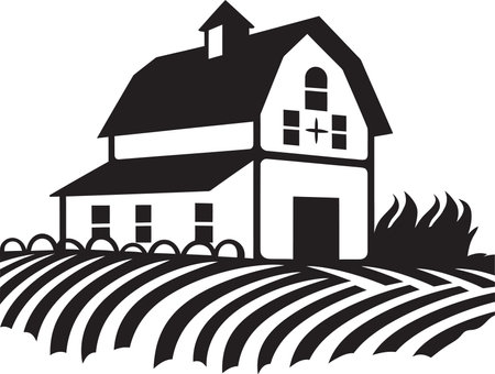 Agrarian Homestead Emblem Farmhouse Design Vector Icon Rustic Farm Abode Mark Farmers House Vector Logoのイラスト素材