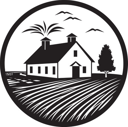 Pastoral Residence Mark Farmers House Vector Icon Countryside Dwelling Impression Farmhouse Vector Emblemのイラスト素材