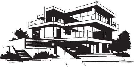 Chic Habitat Vision Stylish House Design Vector Emblem Urban Elegance Modern House Design Vector Emblemのイラスト素材