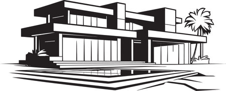 Sleek Living Vision Modern House Idea Vector Emblem Chic Living Vision Stylish Modern House Design Vector Iconのイラスト素材