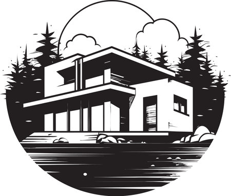 Classy Living Crest Modern House Design Vector Icon Chic Habitat Vision Stylish House Design Vector Emblemのイラスト素材