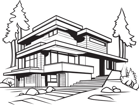 Powerhouse Abode Emblem Thick House Outline Icon Solid Dwelling Mark Bold House Sketch Vector Emblemのイラスト素材