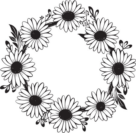 Abstract Daisy Borders Black Vector Logo Design Graceful Petal Enclosure Daisy Flower Black Iconのイラスト素材