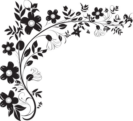 Transitional Border Art Decorative Black Vector Fanciful Corner Embellishments Black Vector Iconのイラスト素材
