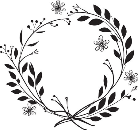 Botanic Whisperings Vector Logo with Frame Elegant Vine Enchantment Black Floral Frame Designのイラスト素材