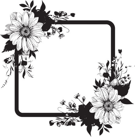 Intricate Floral Wreath Black Vector Frame Whimsical Flower Boundary Decorative Black Logoのイラスト素材