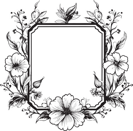 Midnight Bouquet A Hauntingly Beautiful Floral Emblem. Ink Kissed Petals A Black and White Dance of Natures Beauty.のイラスト素材