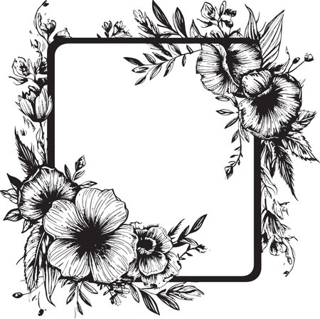 Majestic Flower Border Decorative Black Logo Vintage Petal Enclosure Black Floral Emblemのイラスト素材