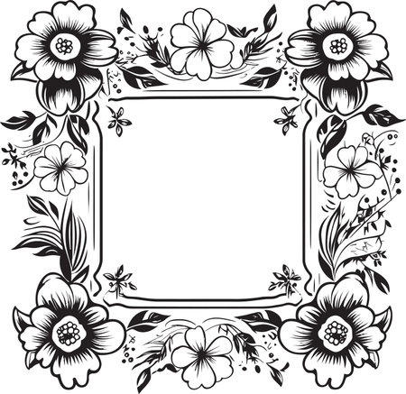 Chic Blooms Decorative Vector Frame Icon Enchanting Bouquet Black Frame Logoのイラスト素材
