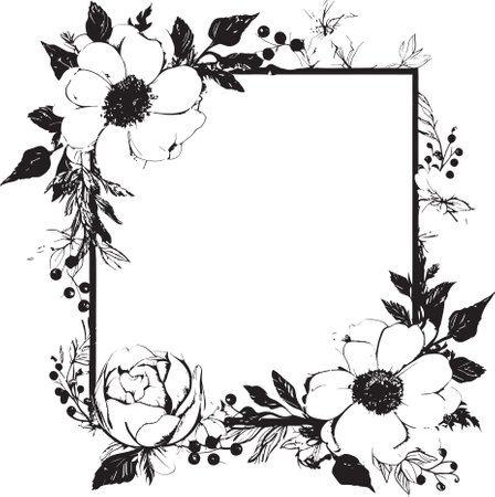 Regal Floral Embrace Black Frame Emblem Chic Petal Frame Decorative Black Iconのイラスト素材