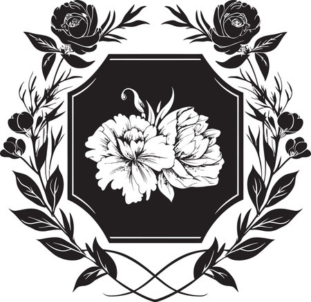 Chic Inked Petal Odyssey Black Floral Emblem Vectors Noir Gardenia Impressions Hand Drawn Vector Logo Artのイラスト素材