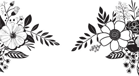 Artistic Noir Bouquets Intricate Vector Iconic Designs Chic Botanical Elegance Black Ornamental Logo Elementsのイラスト素材