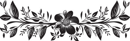 Noir Blossom Etchings Intricate Black Emblem Sketches Ink Noir Botanical Harmony Vintage Hand Drawn Floralsのイラスト素材