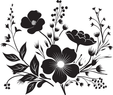 Artistic Hand Drawn Blossom Elegant Logo Design Stylish Floral Ornament Black Vector Iconic Elementのイラスト素材