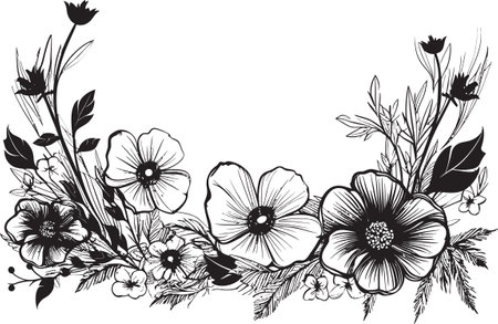 Captivating Hand Drawn Composition Black Vector Playful Floral Design Iconic Logo Elementのイラスト素材