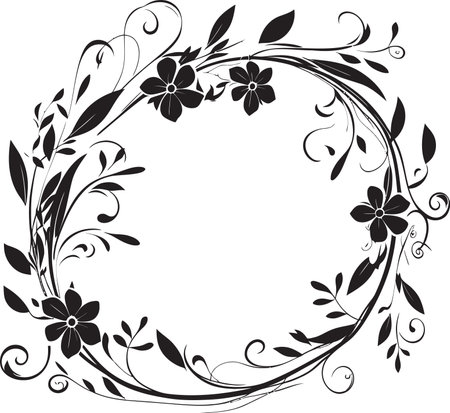 Noir Petal Fusion Hand Rendered Vector Logo Design Whimsical Floral Complexity Black Iconic Emblemのイラスト素材