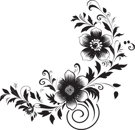 Artisanal Flora Black Vector Logo with Hand Drawn Elements Floral Imprints Handcrafted Black Icon Designのイラスト素材