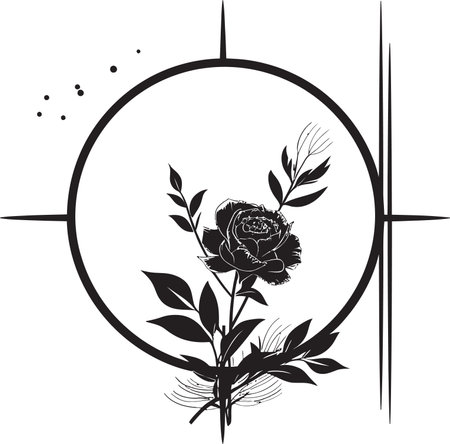 Whimsical Hand Drawn Florals Iconic Black Vector Modern Botanical Minimalism Handcrafted Logoのイラスト素材