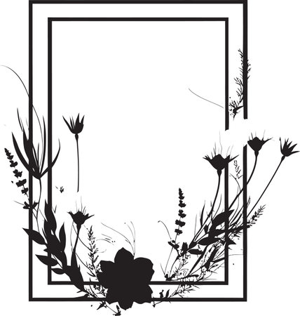 Black Vector Whimsy Minimalist Floral Emblem Sophisticated Floral Abstraction Hand Rendered Logoのイラスト素材