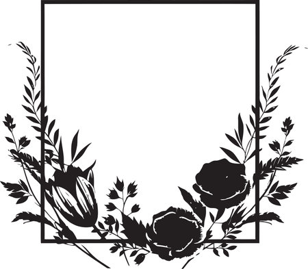 Simple Noir Floral Composition Handcrafted Vector Icon Chic Hand Rendered Florals Minimalist Black Emblemのイラスト素材