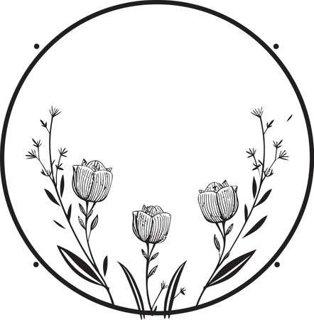 Whimsical Botanical Essence Black Minimalist Logo Modern Noir Petal Artistry Hand Rendered Vector Emblemのイラスト素材